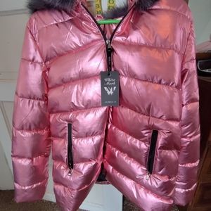 Metallic pink puffer jacket